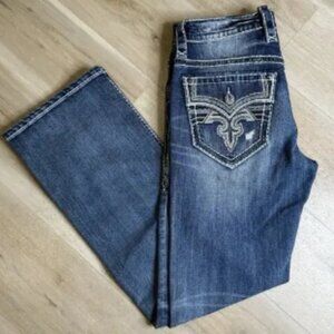 ROCK REVIVAL MEN’S ECKERT BOOT B202 EMBROIDERED POCKETS JEANS Sz 32x33